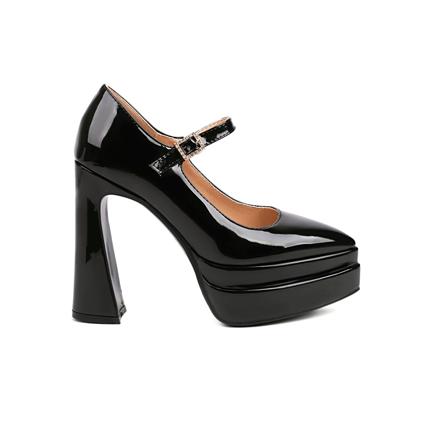 Nine Seven Patent Leather Women's Handmade Glossy High Heel Platform Rhinestone Buckle Mary Jane Wedding Party Pumps Shoes