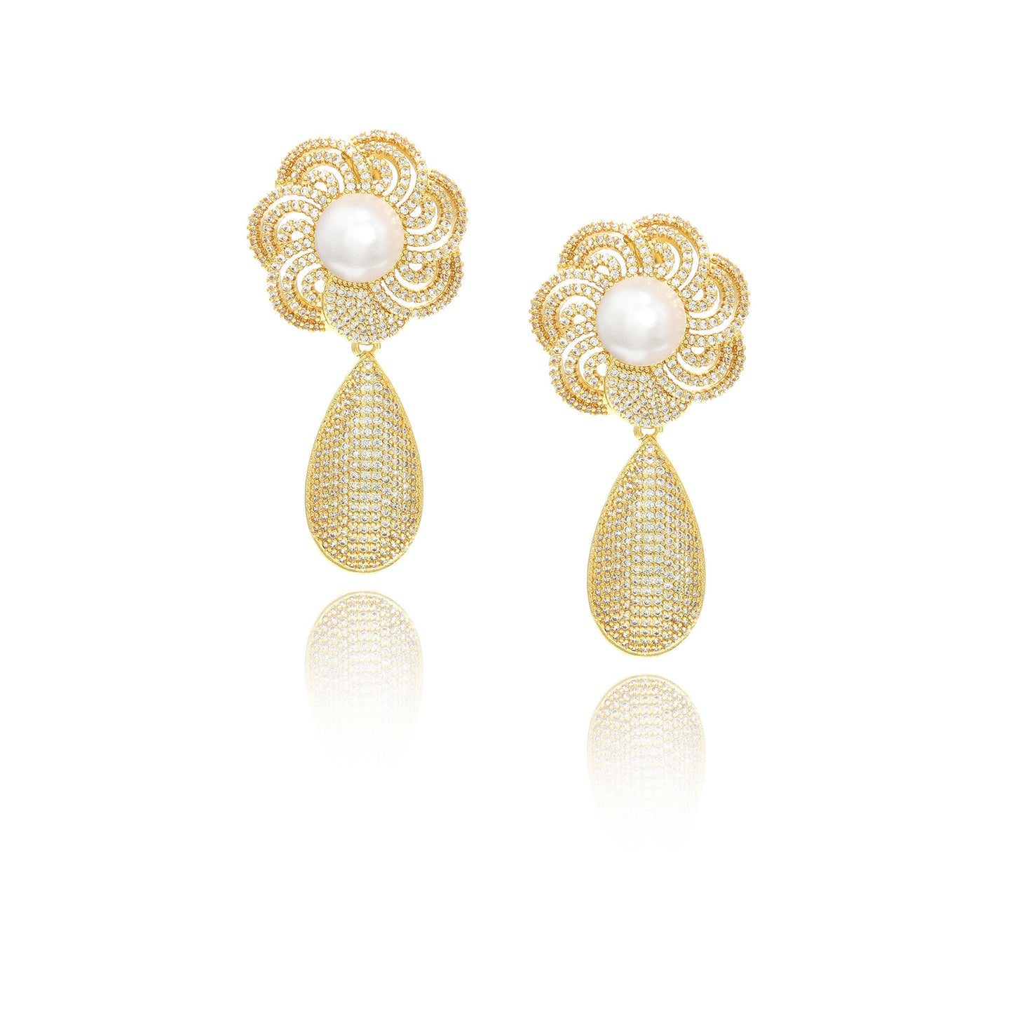 Glitter Earrings for Women Bright Rhinstone Waterdrop Pendant Earrings with Pearl Jewelry for Gifts