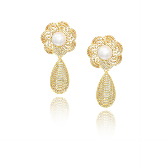 Glitter Earrings for Women Bright Rhinstone Waterdrop Pendant Earrings with Pearl Jewelry for Gifts