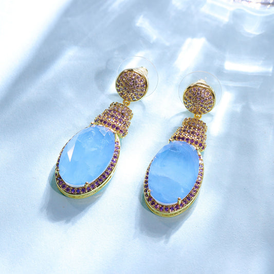 Purple Blue Crystal Gem Earrings for Women Plated Bright Pendant Earrings Jewelry for Gifts