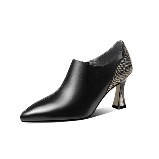 Nine Seven Women's Genuine Leather Handmade Side Zip Up High Heel Pointed Toe Sparkling Glitter Oxford Pumps