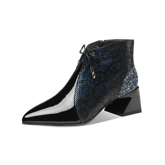 Nine Seven Women's Handmade Leather Assorted Color Side Zip Up Spool Heel Mesh Hollow Bowktie Ankle Boots