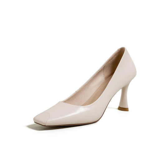 Nine Seven Women's Genuine Leather Square Toe Handmade Stiletto Mid Heels Elegant Dress Pumps
