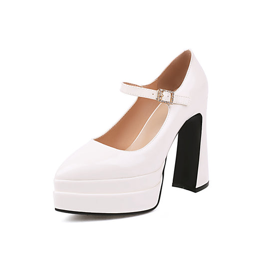 Nine Seven Patent Leather Women's Handmade Glossy High Heel Platform Rhinestone Buckle Mary Jane Wedding Party Pumps Shoes